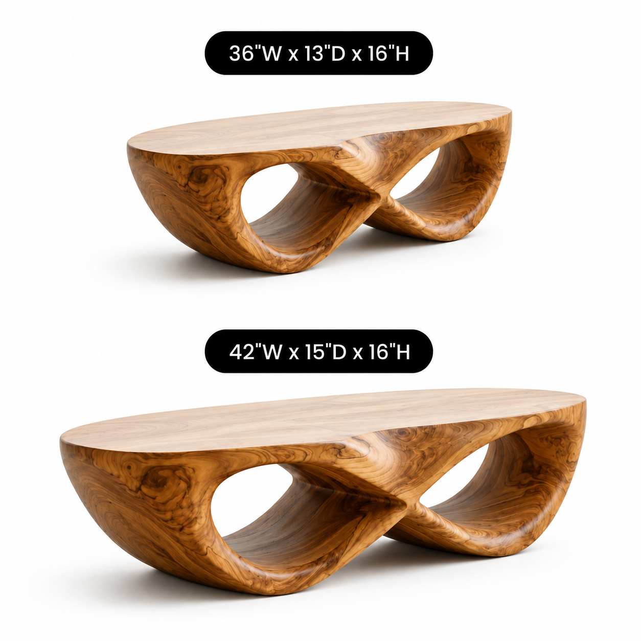 Curvilinear Loop Solid Wood Coffee Table For Living Room