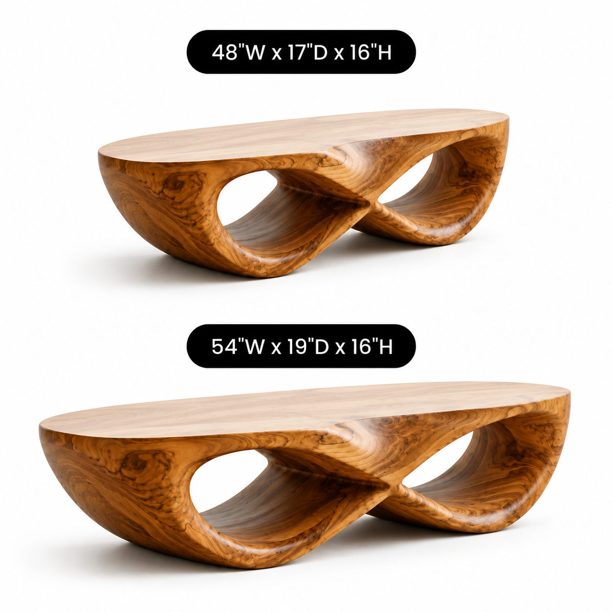 Curvilinear Loop Solid Wood Coffee Table For Living Room