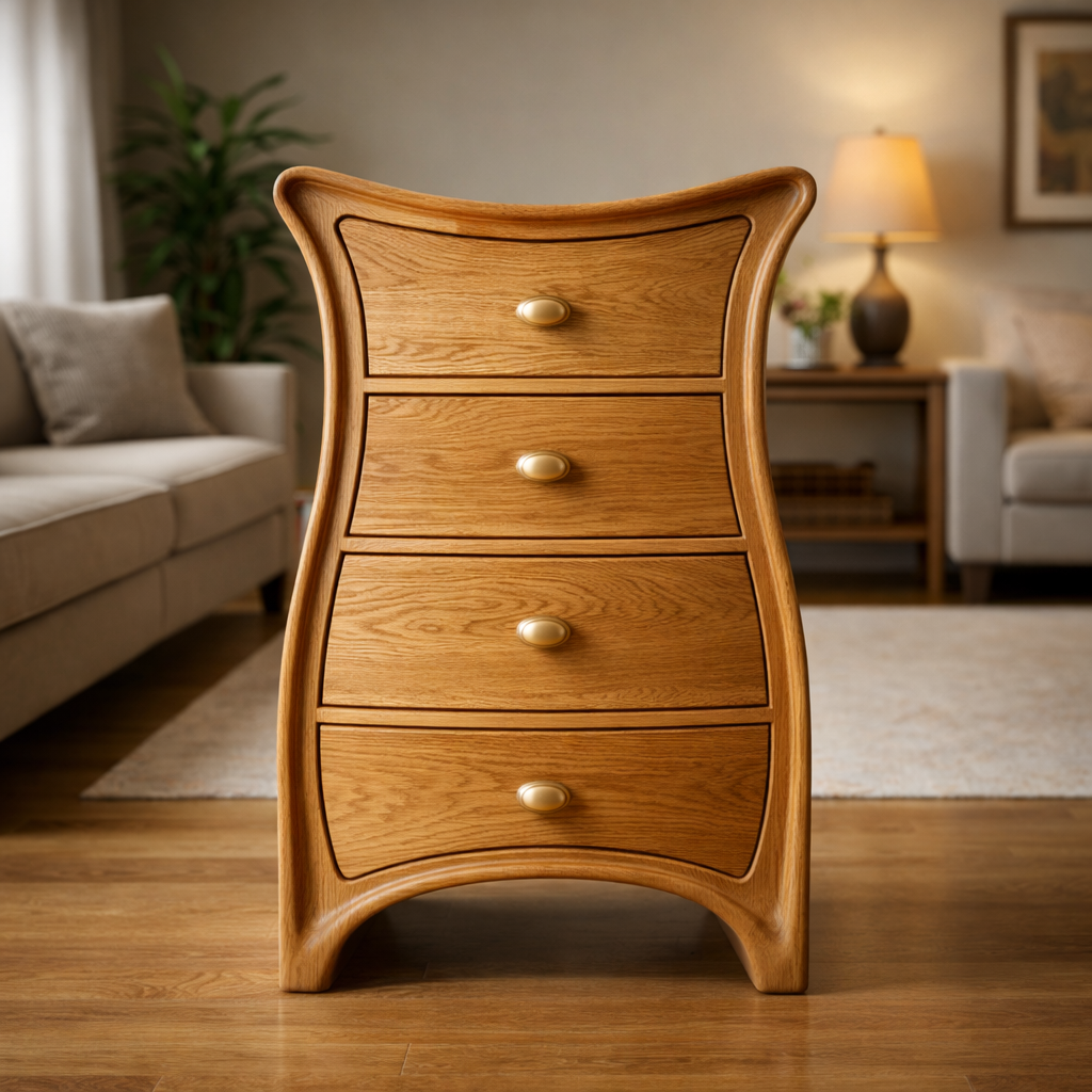 Silhoura Curved Solid Wood Drawer Chest For Bedroom
