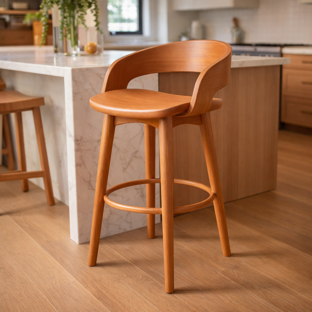 Barvio Curved Solid Wood Bar Stool For Kitchen