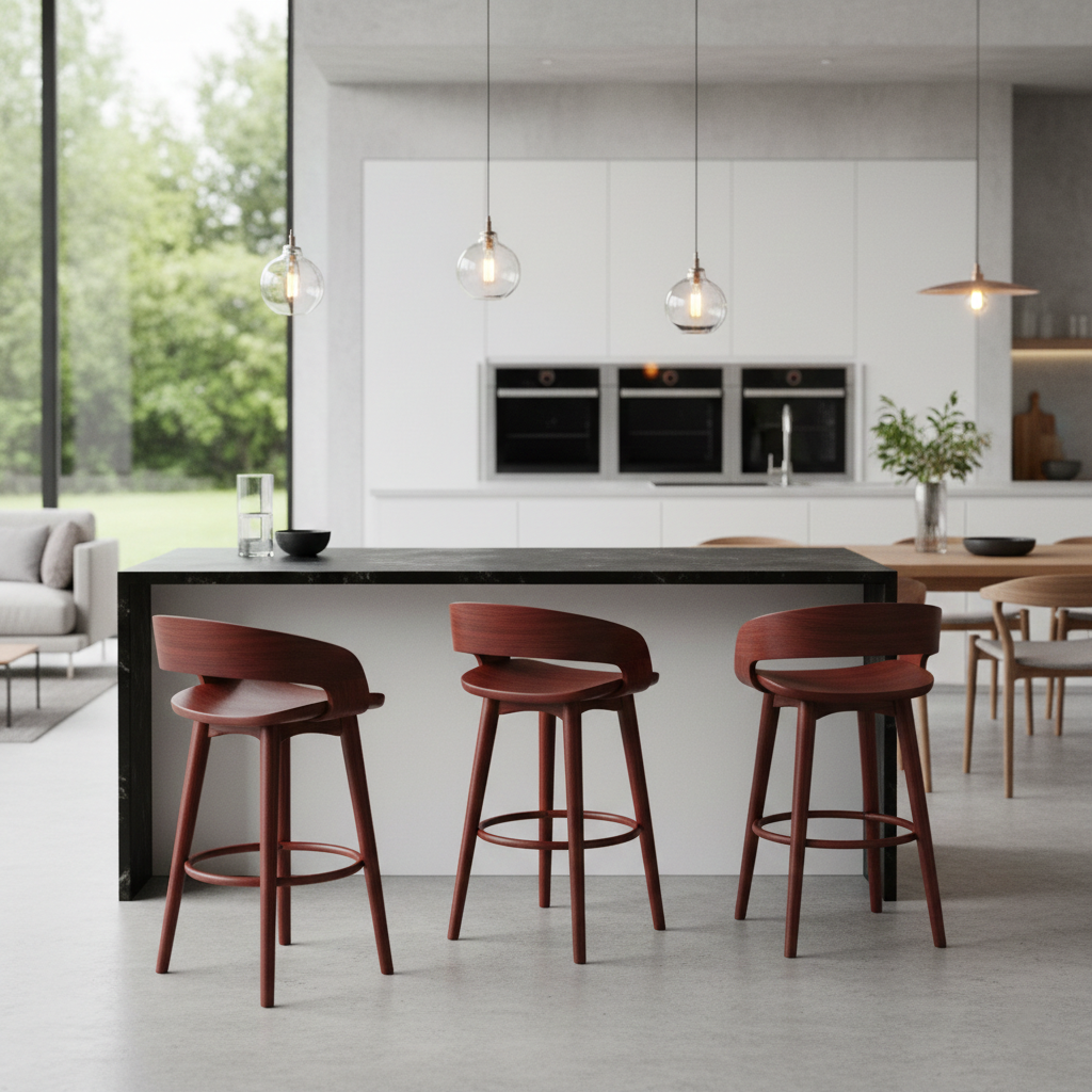 Barvio Curved Solid Wood Bar Stool For Kitchen