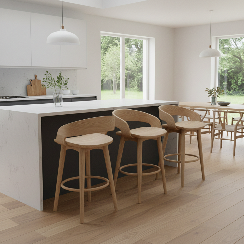 Barvio Curved Solid Wood Bar Stool For Kitchen