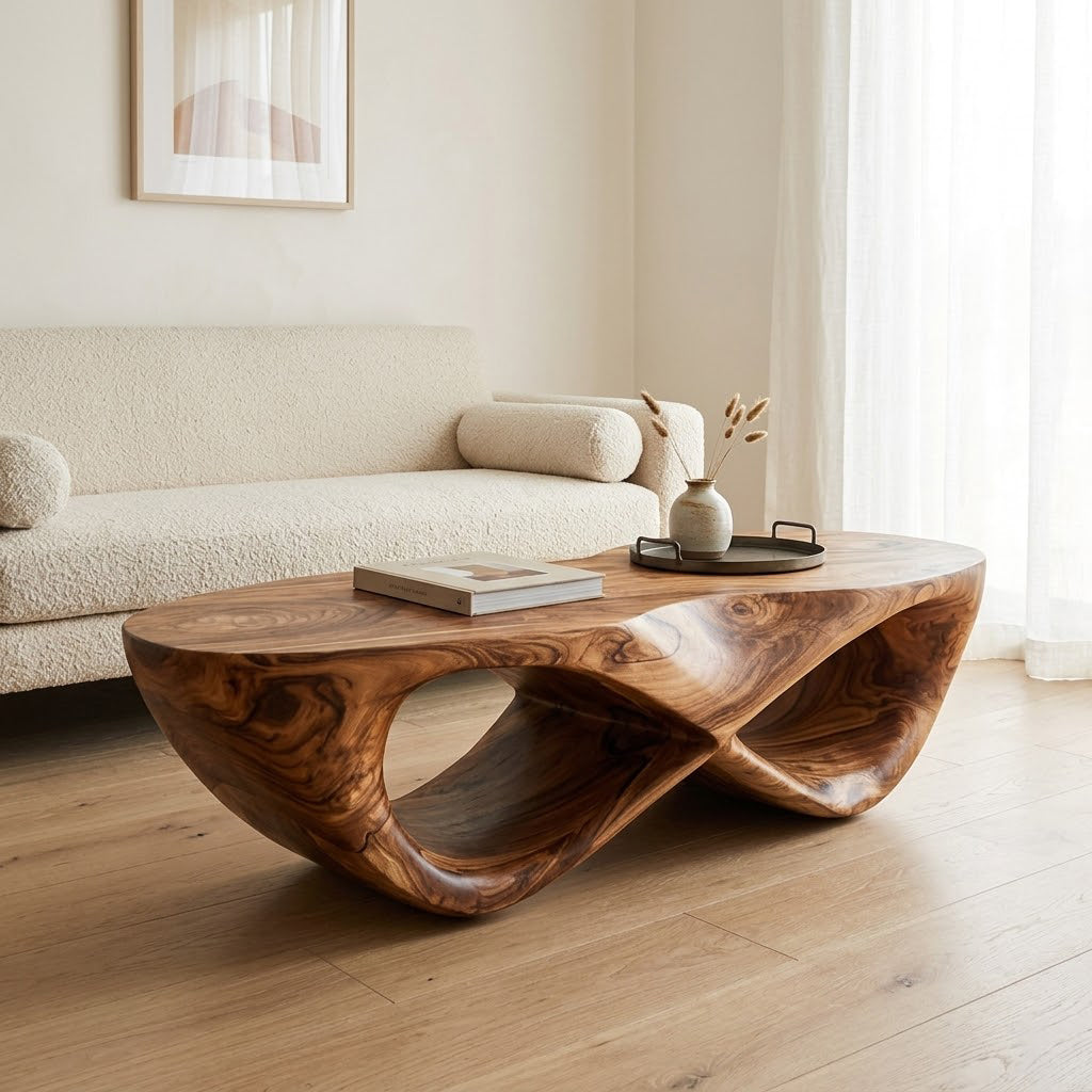 Curvilinear Loop Sculptural Solid Wood Coffee Table