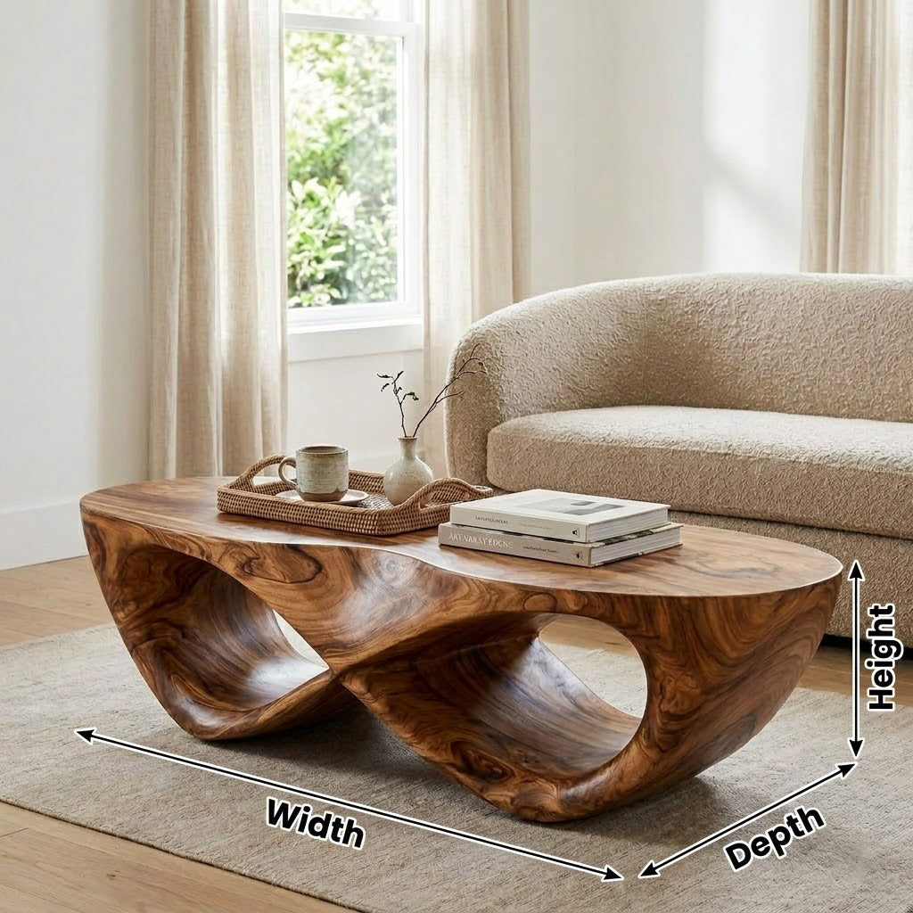 Curvilinear Loop Solid Wood Coffee Table For Living Room