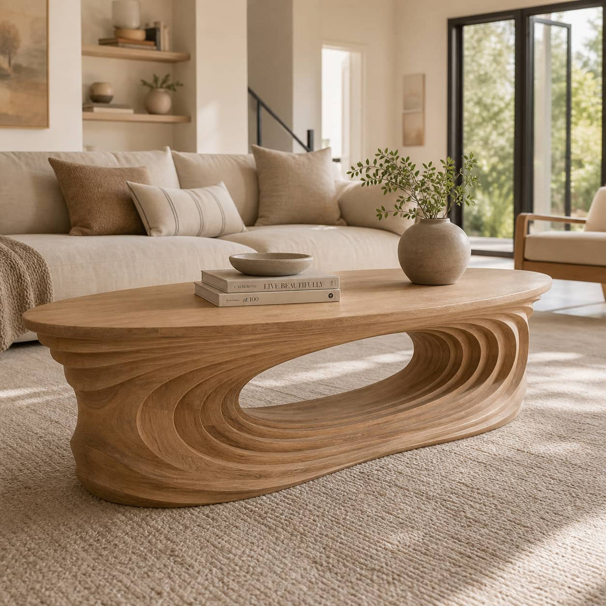 Dante Ripple Cutout Solid Wood Coffee Table For Living Room