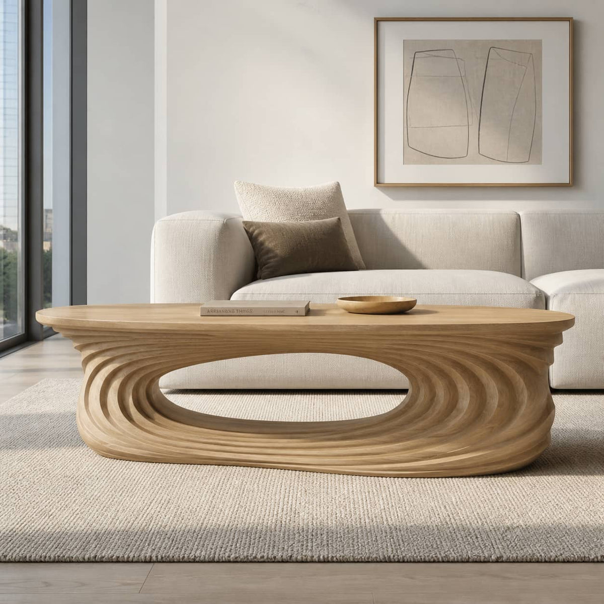 Dante Ripple Cutout Solid Wood Coffee Table For Living Room