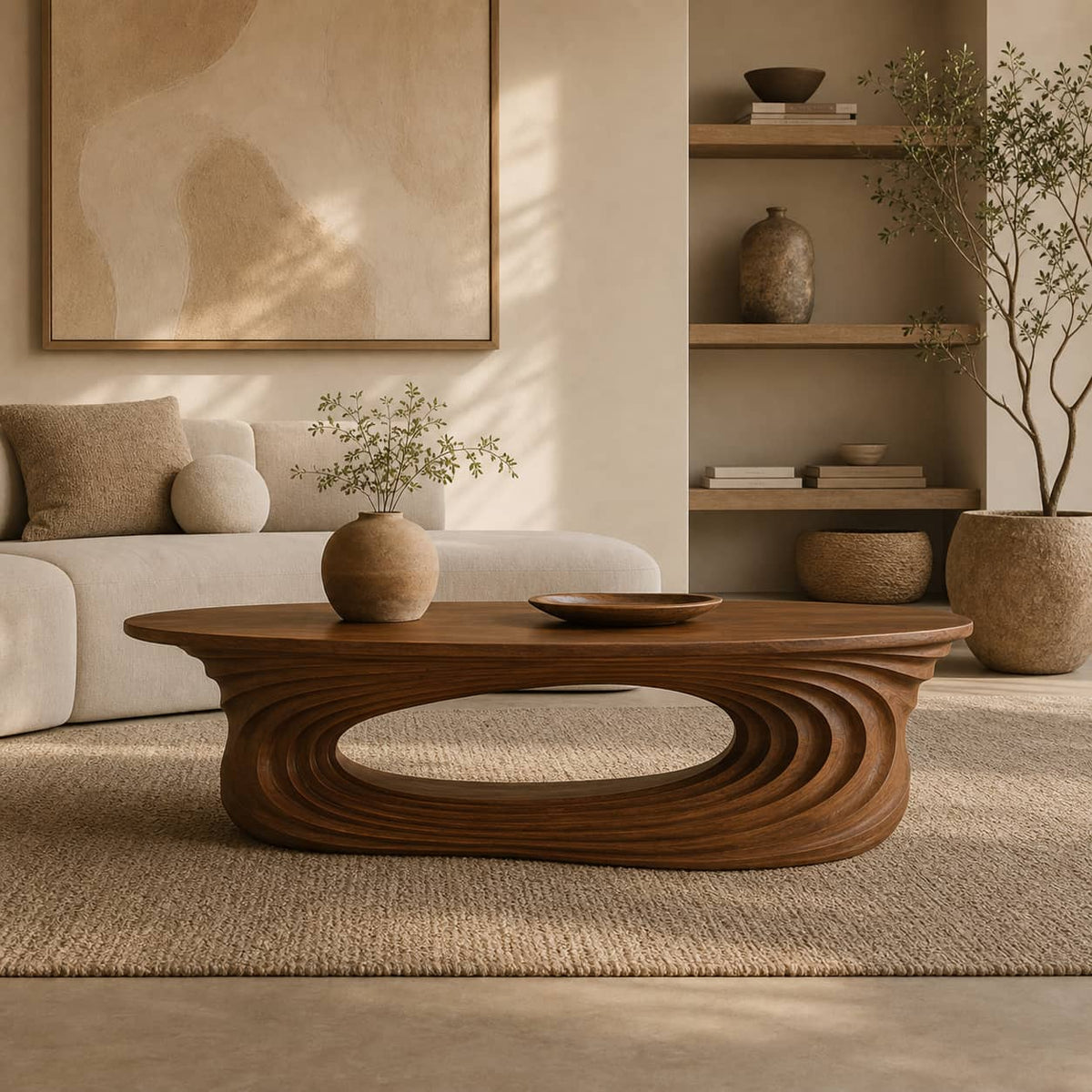 Dante Ripple Cutout Solid Wood Coffee Table For Living Room