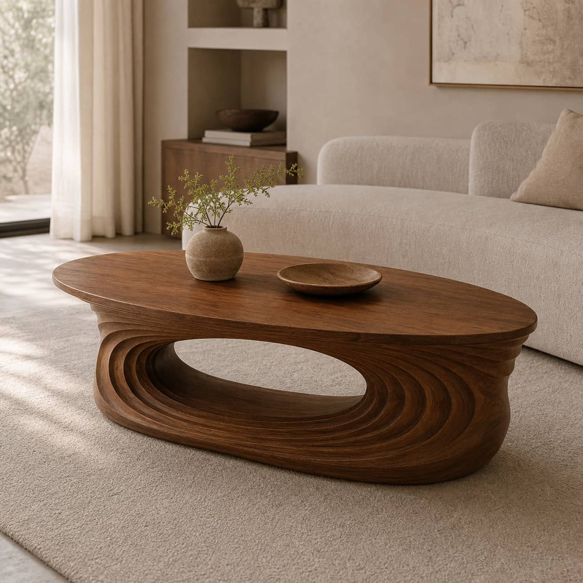 Dante Ripple Cutout Solid Wood Coffee Table For Living Room