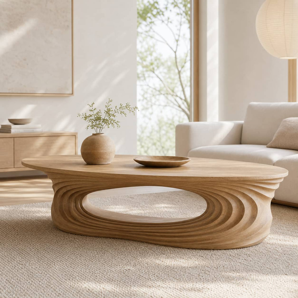 Dante Ripple Cutout Solid Wood Coffee Table For Living Room
