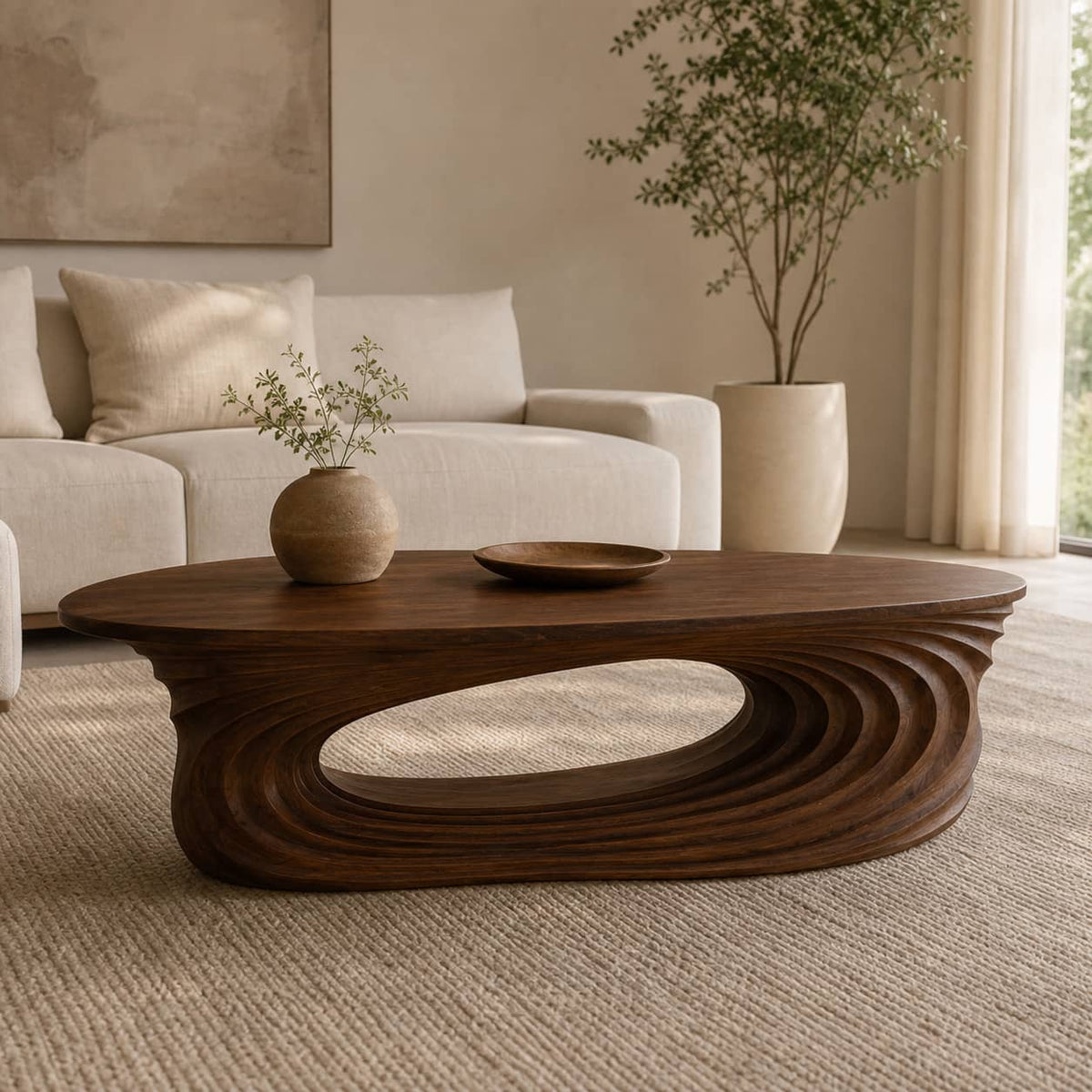 Dante Ripple Cutout Solid Wood Coffee Table For Living Room