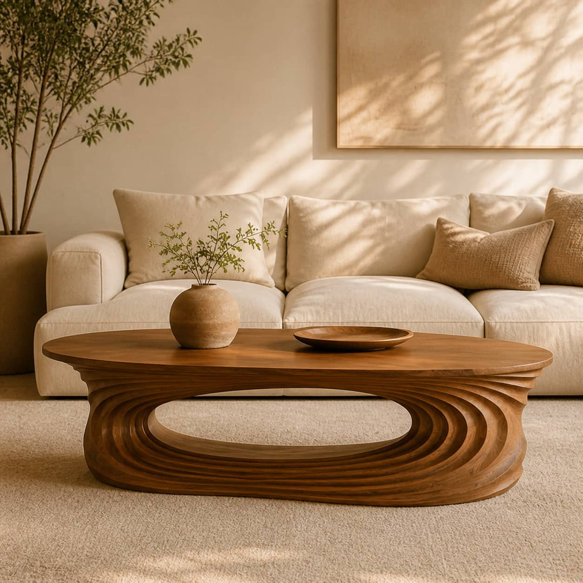 Dante Ripple Cutout Solid Wood Coffee Table For Living Room