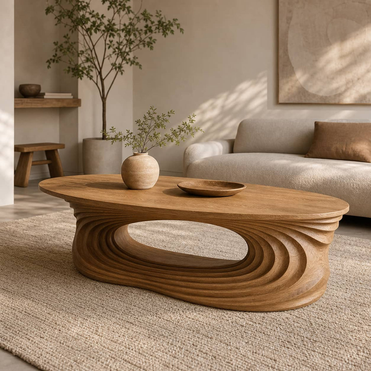 Dante Ripple Cutout Solid Wood Coffee Table For Living Room