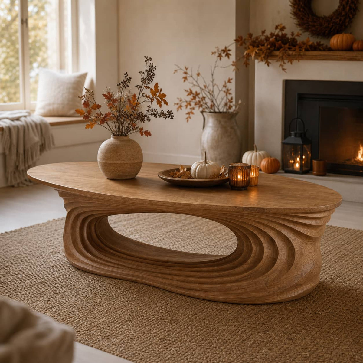 Dante Ripple Cutout Solid Wood Coffee Table For Living Room