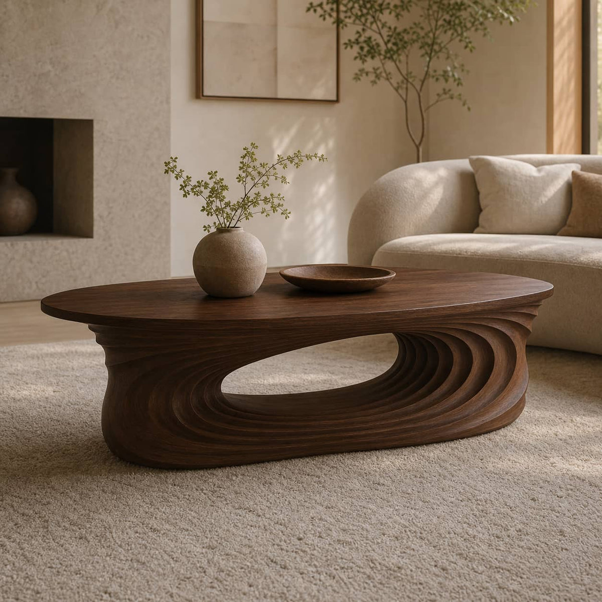 Dante Ripple Cutout Solid Wood Coffee Table For Living Room