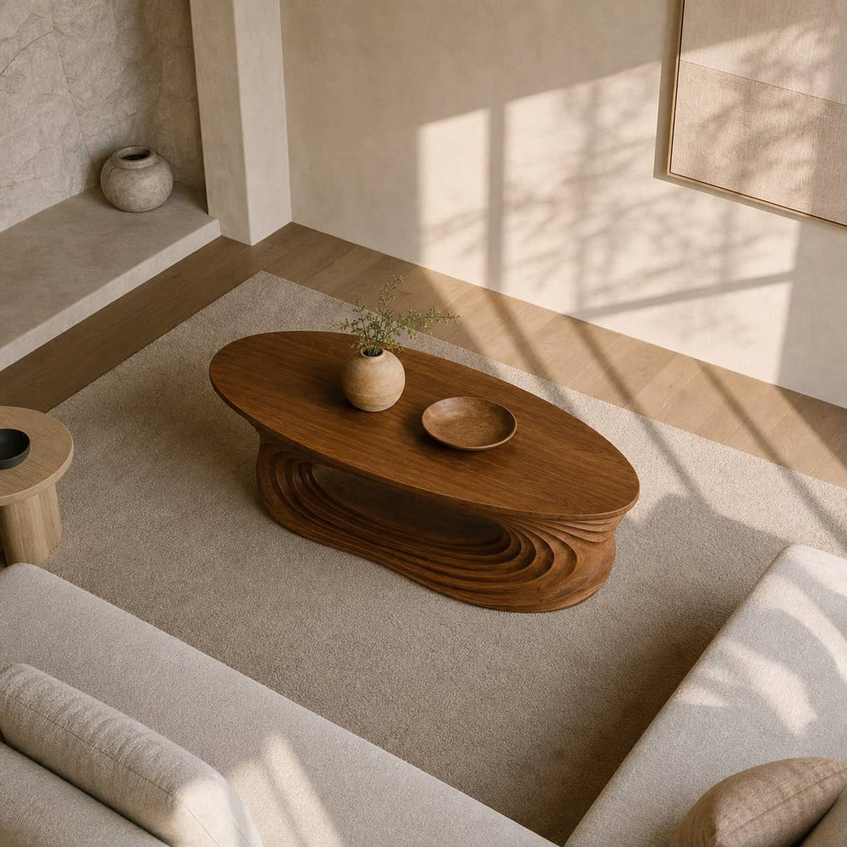 Dante Ripple Cutout Solid Wood Coffee Table For Living Room