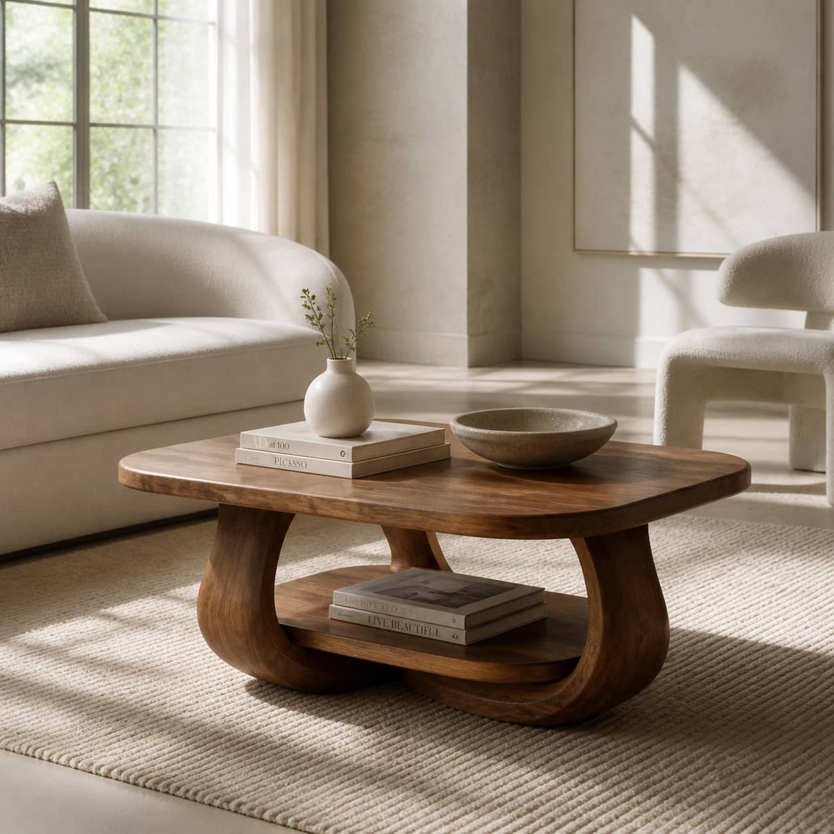 Devin Soft-Edge Solid Wood Coffee Table For Living Room