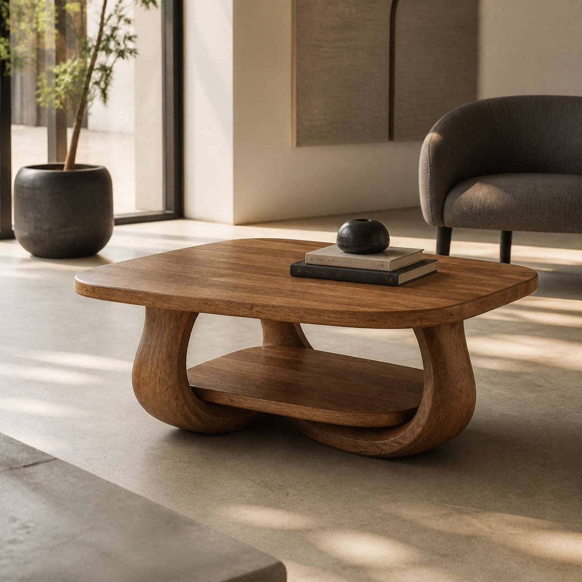 Devin Soft-Edge Solid Wood Coffee Table For Living Room