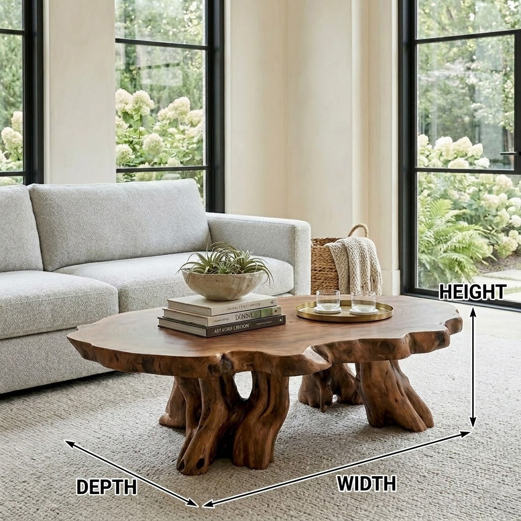 Elden Root Base Live Edge Solid Wood Coffee Table For Living Room