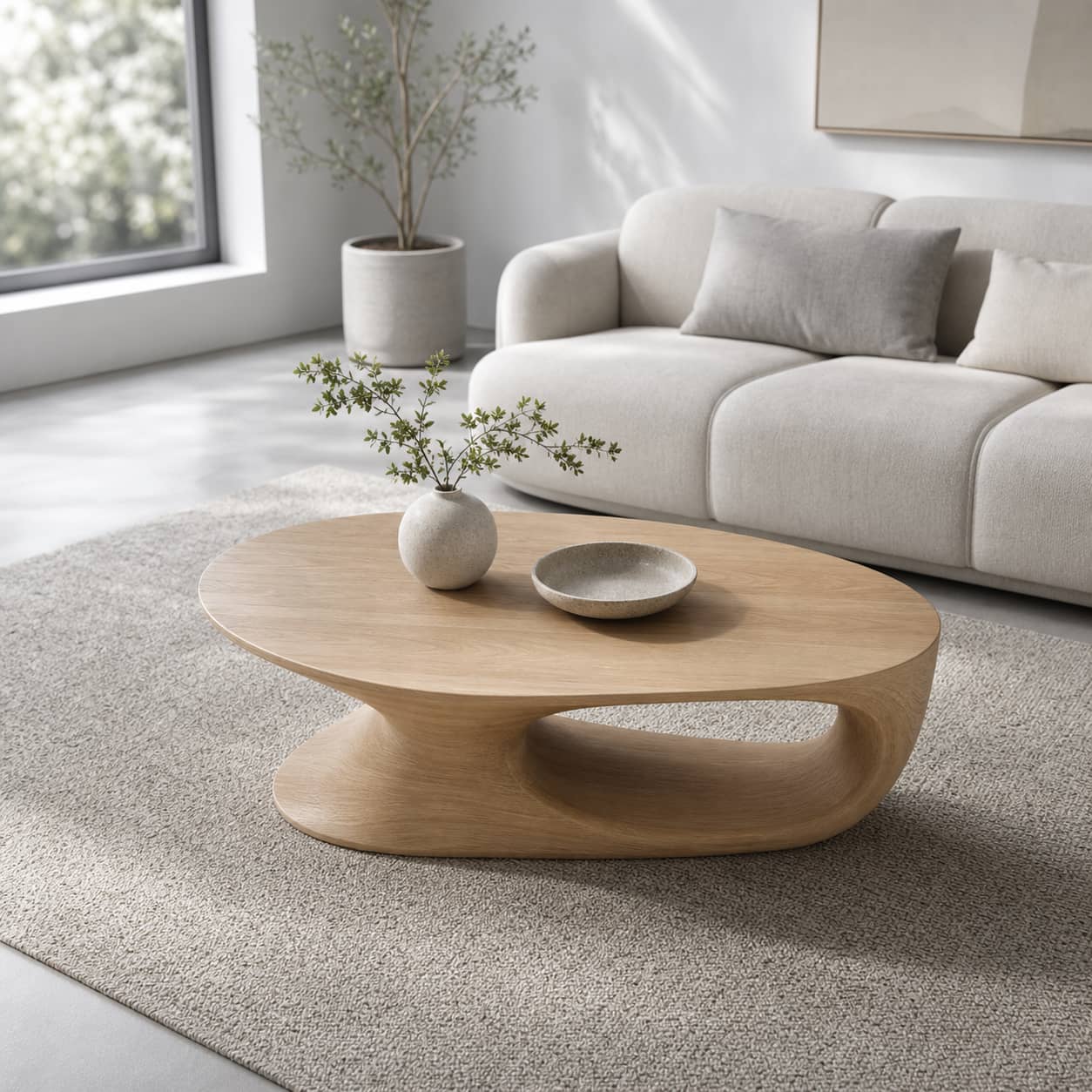 Elora Pebble-Shaped Solid Wood Coffee Table For Living Room