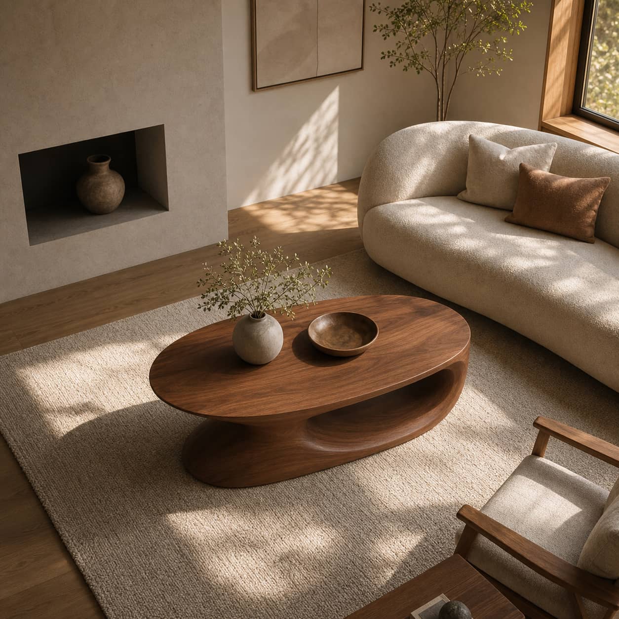 Elora Pebble-Shaped Solid Wood Coffee Table For Living Room