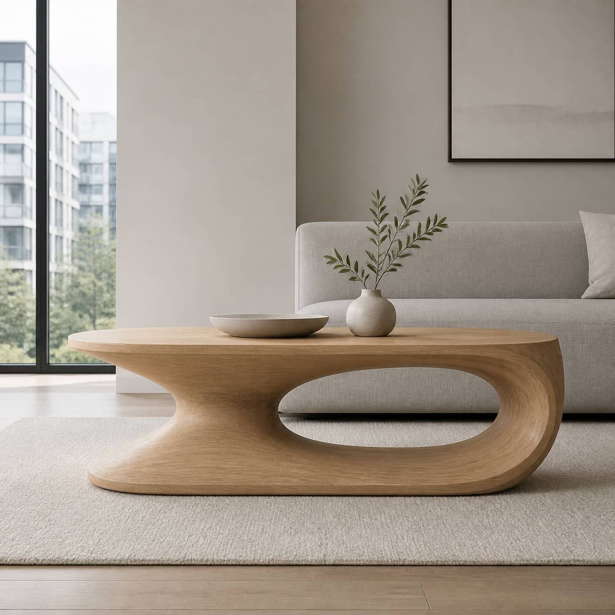 Elora Pebble-Shaped Solid Wood Coffee Table For Living Room