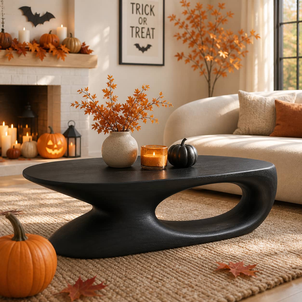 Elora Pebble-Shaped Solid Wood Coffee Table For Living Room