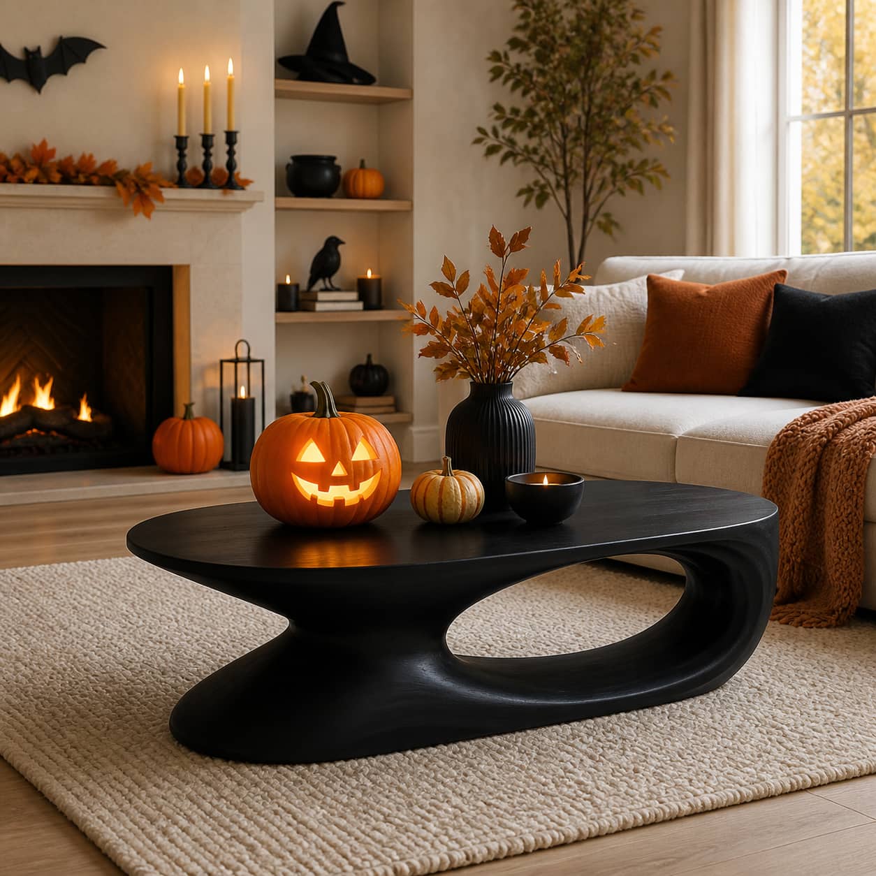Elora Pebble-Shaped Solid Wood Coffee Table For Living Room