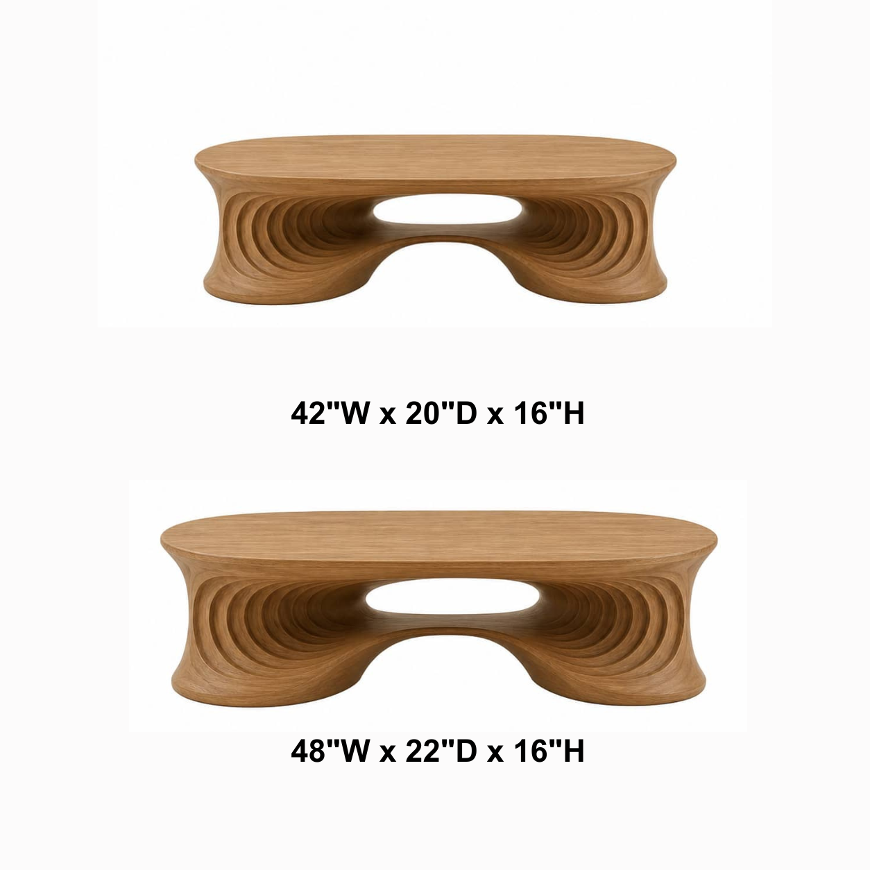 Faelan Ripple-Carved Base Solid Wood Coffee Table For Living Room