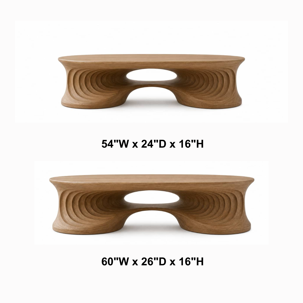 Faelan Ripple-Carved Base Solid Wood Coffee Table For Living Room