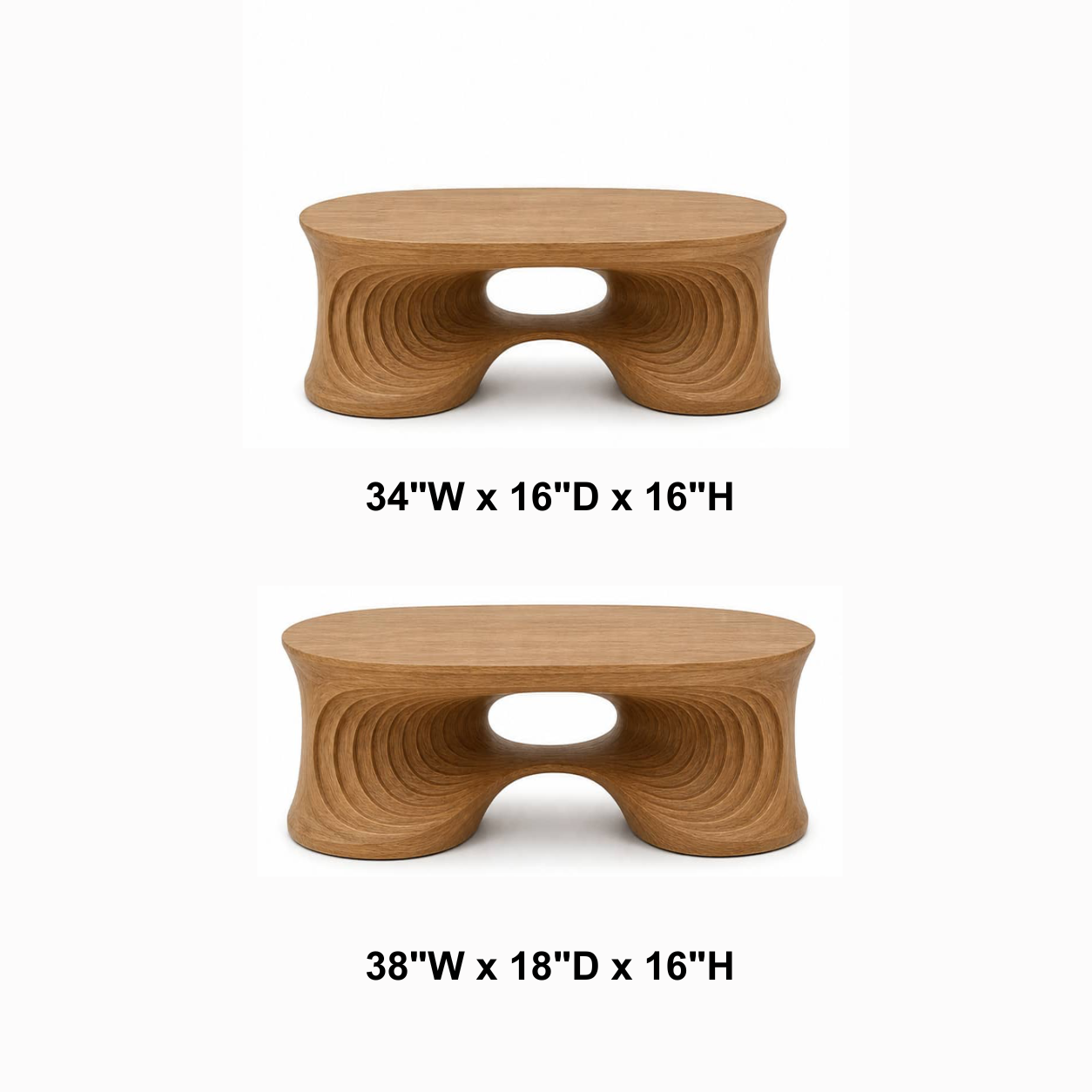 Faelan Ripple-Carved Base Solid Wood Coffee Table For Living Room