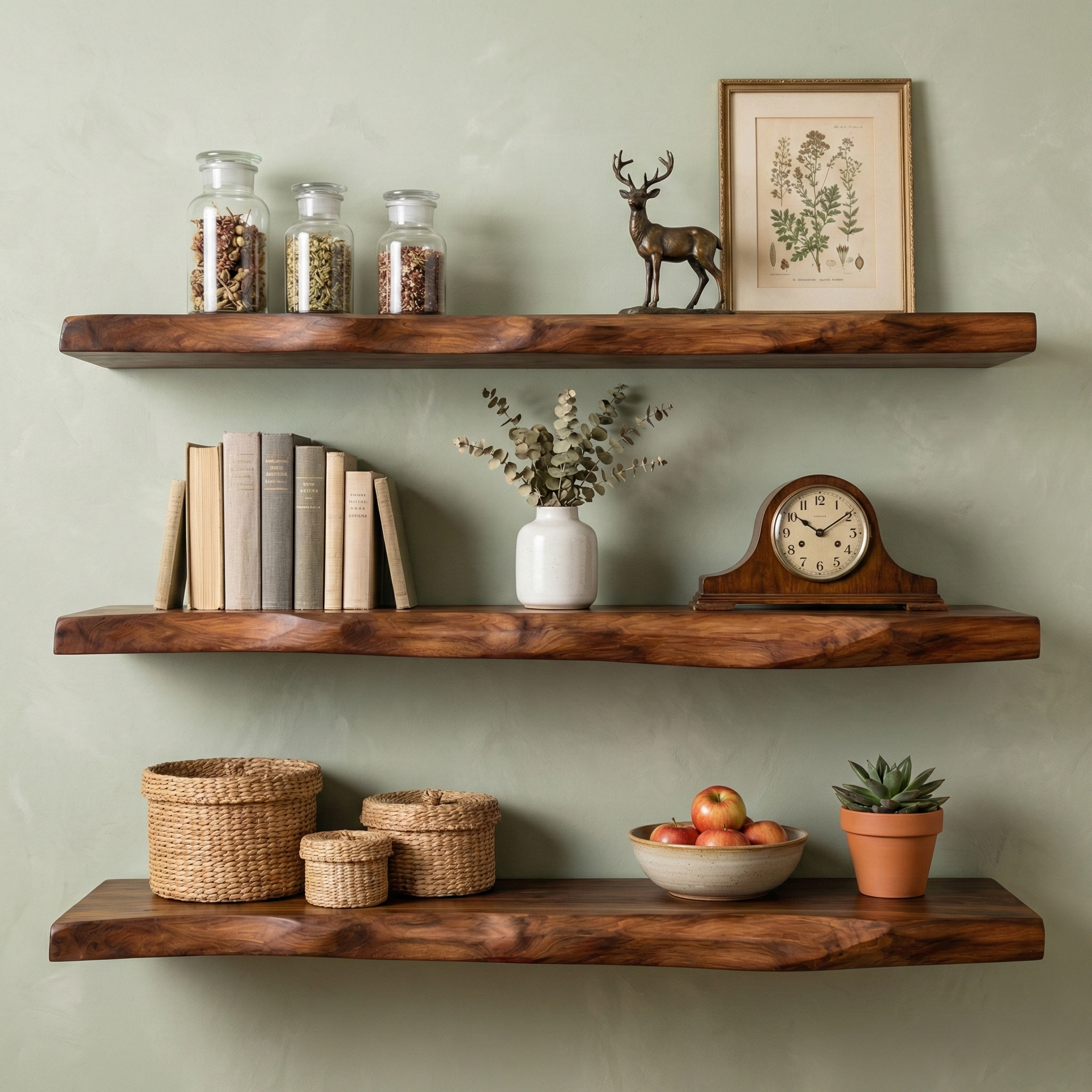 Sculptural Floating Shelf with Natural Wood and Organic Curves