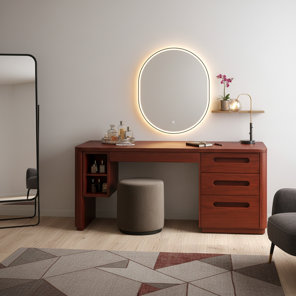 Sculptural Vanity Table with Soft-Close Drawer and Open Storage