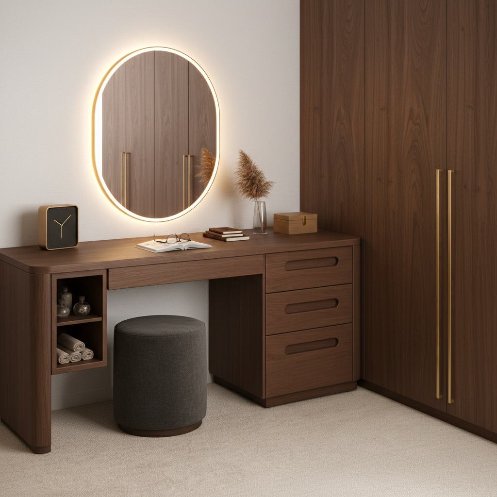 Sculptural Vanity Table with Soft-Close Drawer and Open Storage