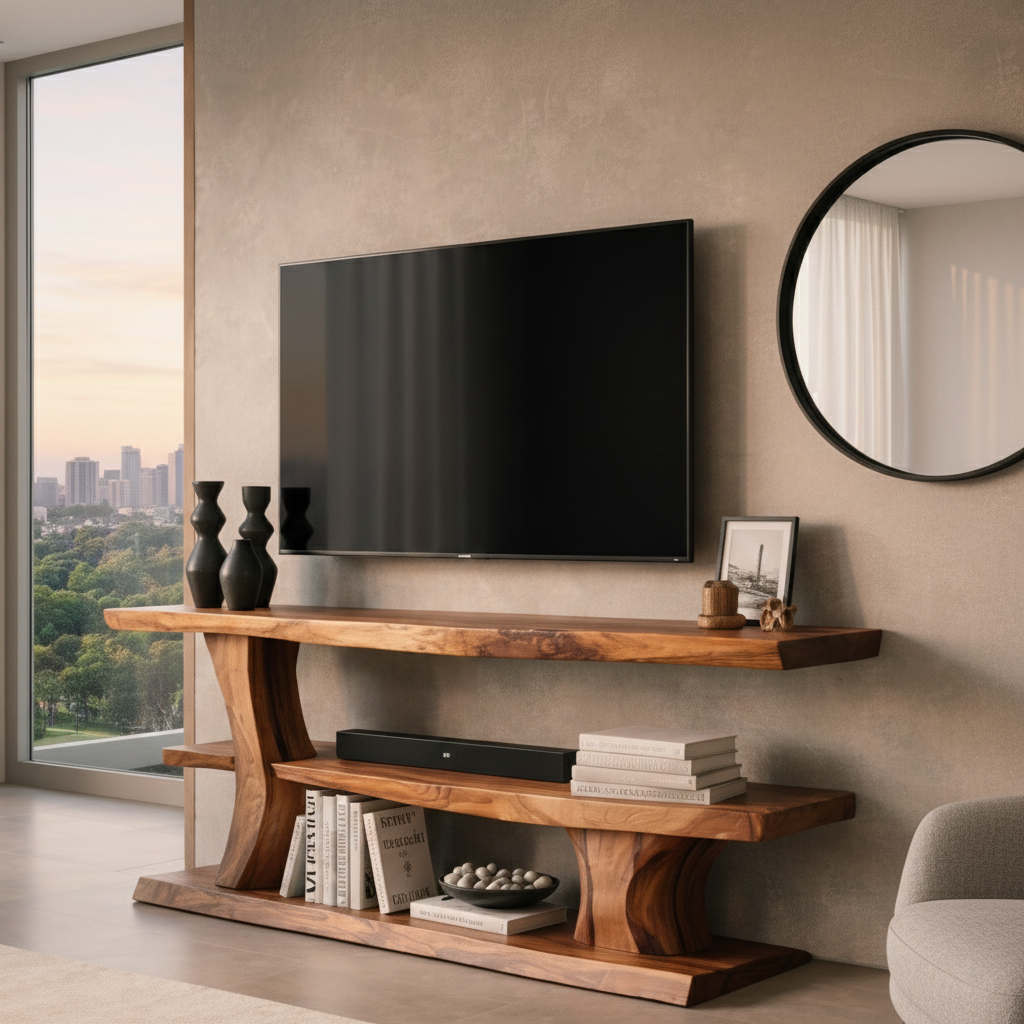 Modern Solid Wood TV Console with Sleek, Minimalist Design