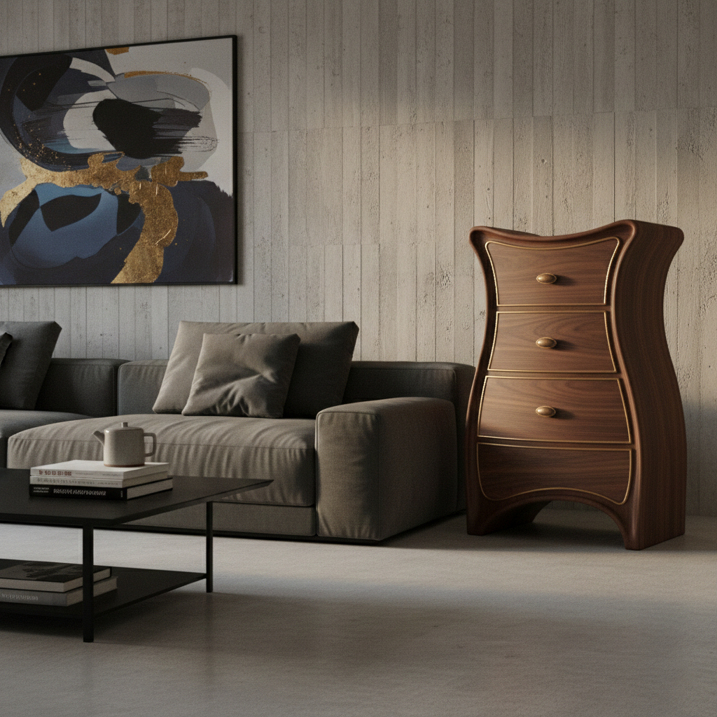 Curved Solid Wood Drawer Chest With Sculpted Silhouette