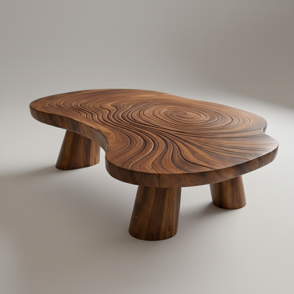 Handcrafted Solid Wood Coffee Table With Sculptural Wave Design