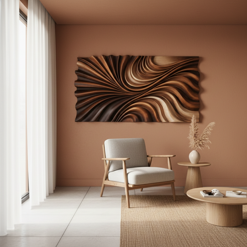 Wave-Inspired Wall Sculpture in Sculpted Wood