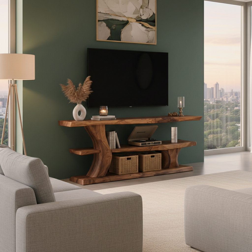 Modern Solid Wood TV Console with Sleek, Minimalist Design