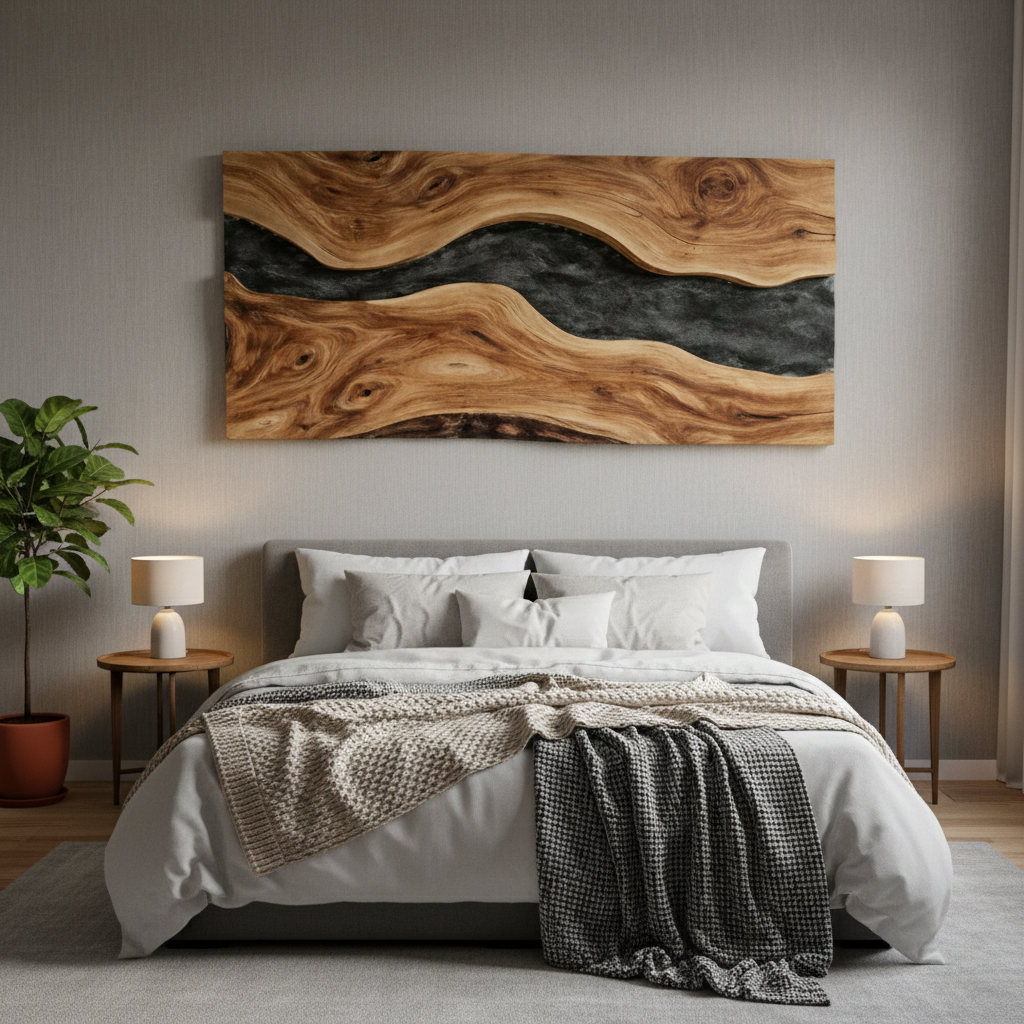 Abstract Wall Sculpture with Organic Flowing Design in Natural Wood