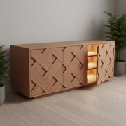 Handcrafted Solid Wood Cabinet Shoe Storage With Geometric Front