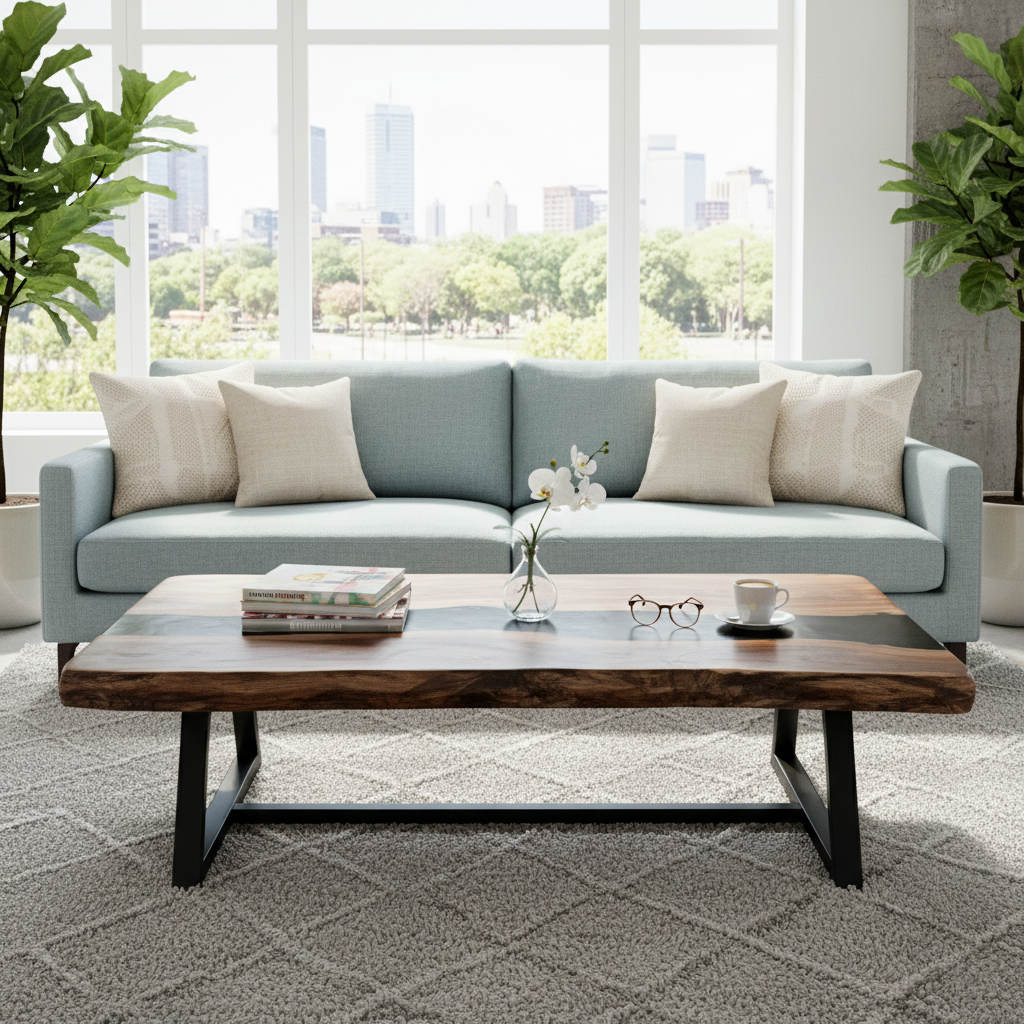 Live Edge Wood Coffee Table with Black Resin Inlay