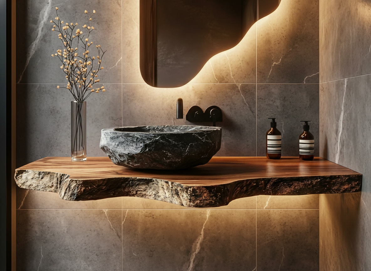 Handcrafted Solid Wood Floating Bathroom Vanity Shelf