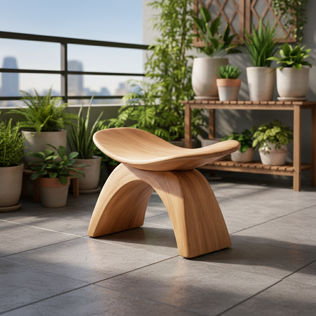 Sculptural Solid Wood Bath Seat With Curved Arch Design