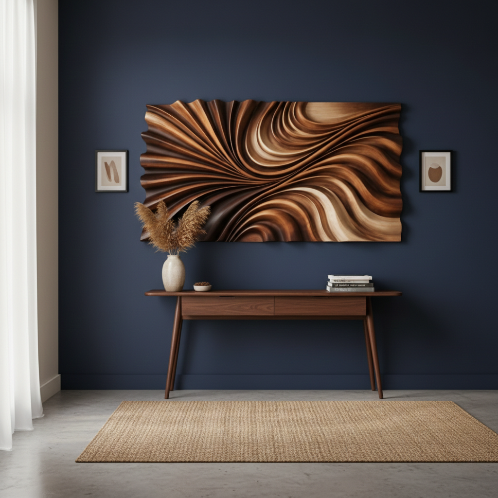 Wave-Inspired Wall Sculpture in Sculpted Wood