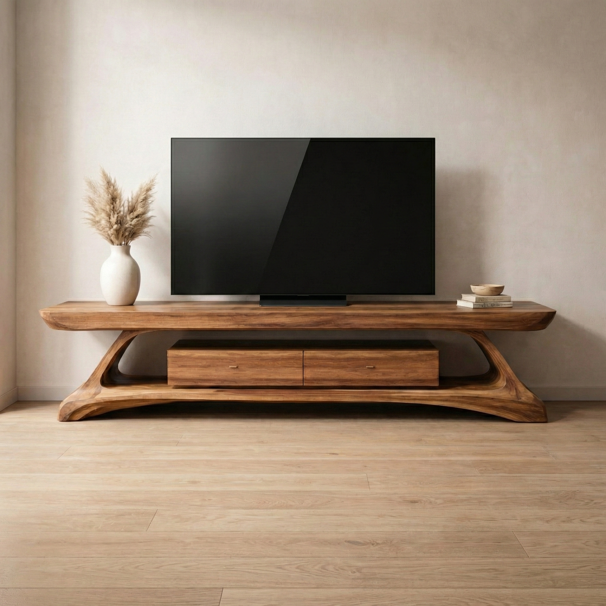 Sculptural Solid Wood TV Stand with Organic Curves and Elegant Design