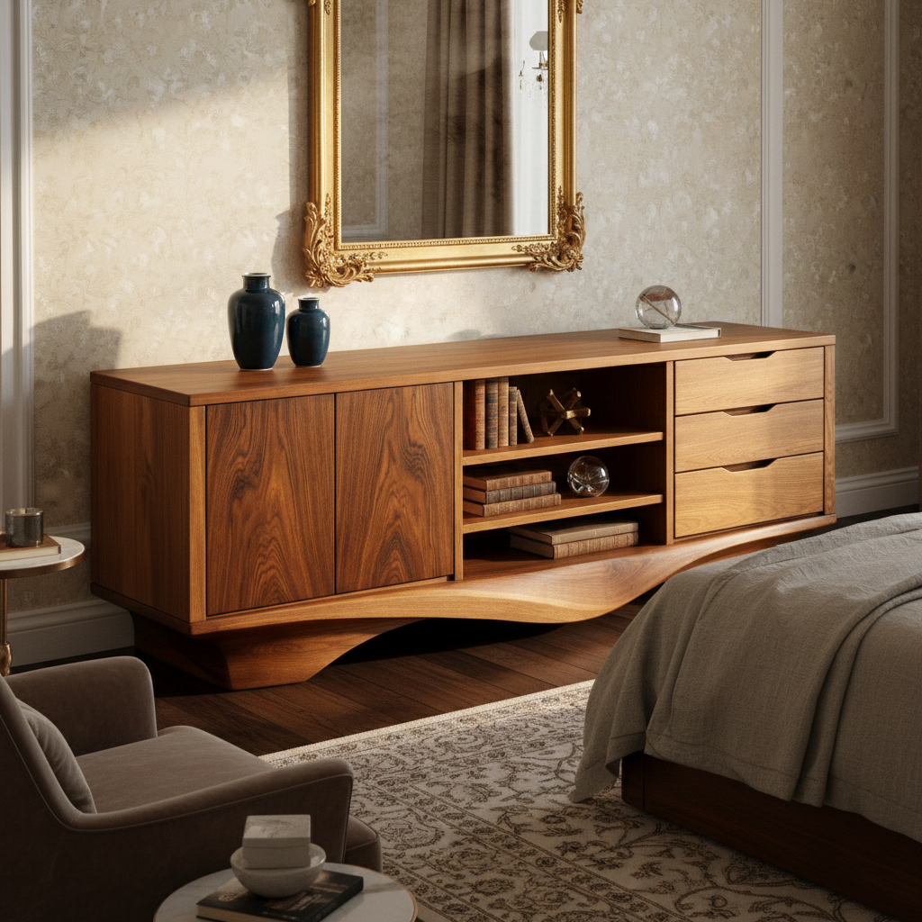 Handcrafted Solid Wood TV Cabinet Sideboard With Doors And Drawers