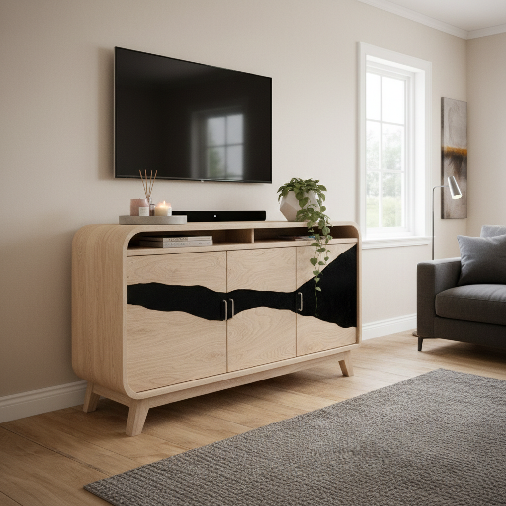 Sculptural Sideboard Media Console with Live Edge Design