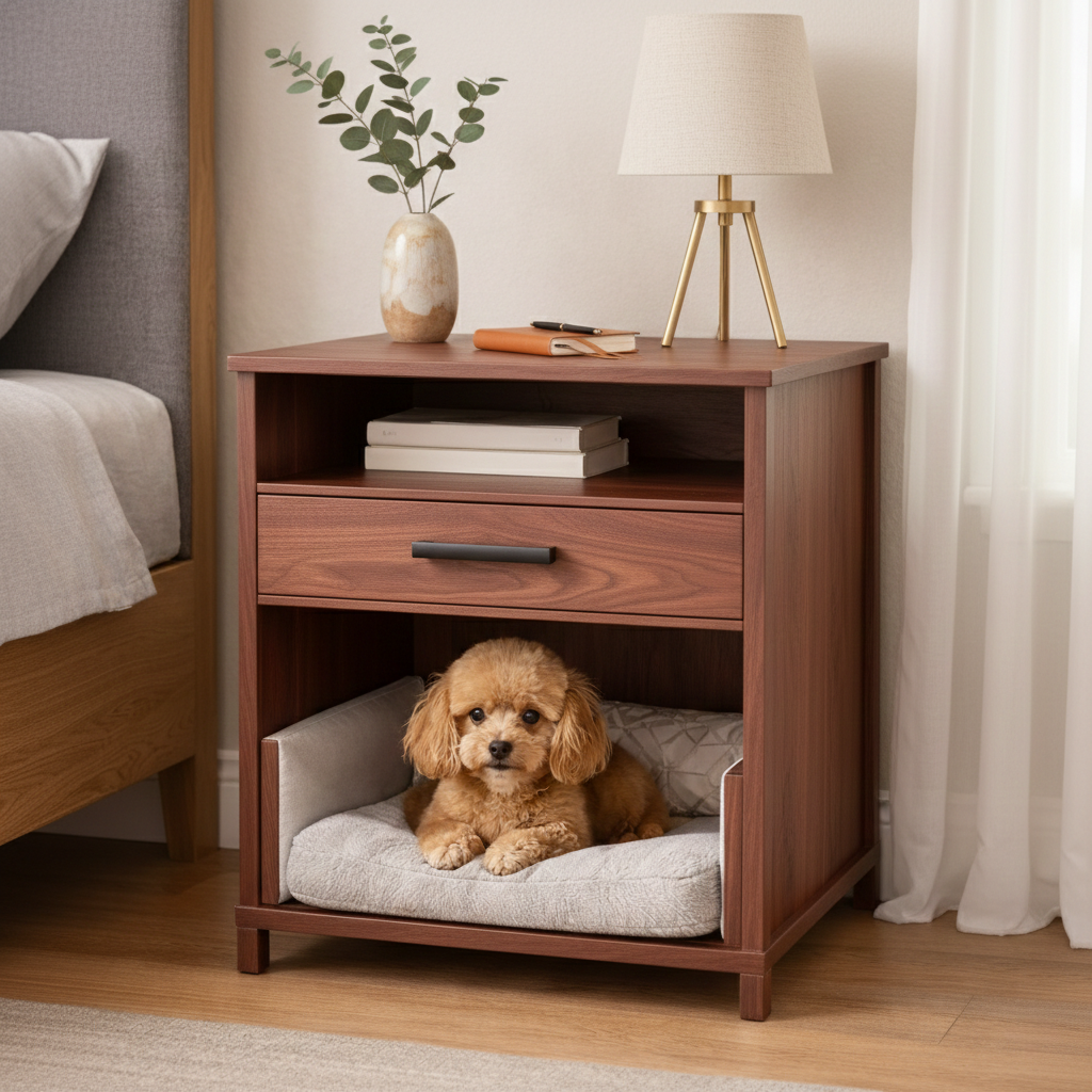Nightstand with Built-In Pet Bed and Storage Drawer