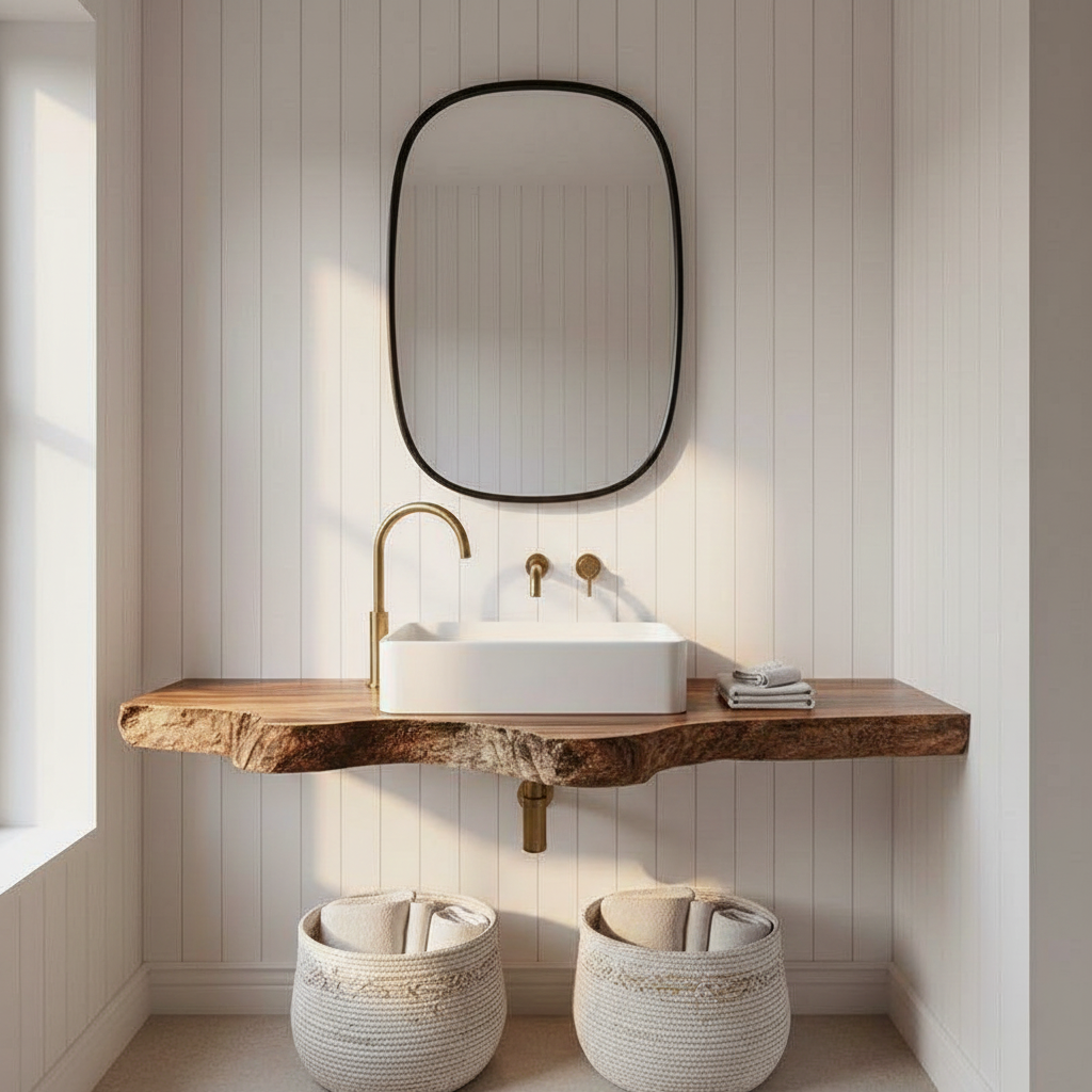 Handcrafted Solid Wood Floating Bathroom Vanity Shelf