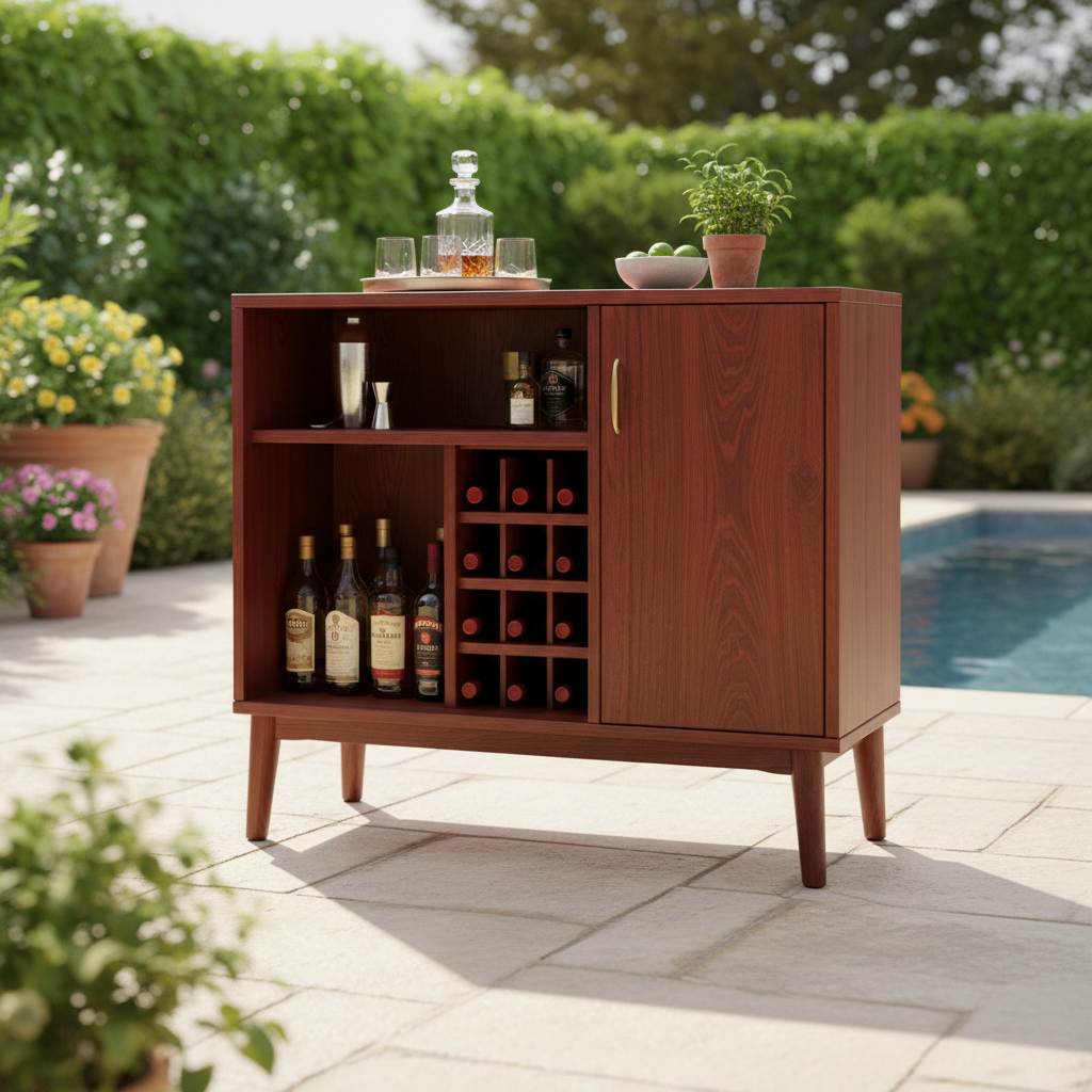 Handcrafted Solid Wood Bar Cabinet With Wine Rack And Storage